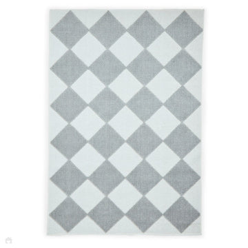 Washable Lyna J0529 Modern Harlequin Checkerboard Diamond Ribbed Soft-Touch Hi-Low Textured Polypropylene Mix Pile Cream/Grey Rug-Think Rugs-Rug Love - The Most Loved Rug Store